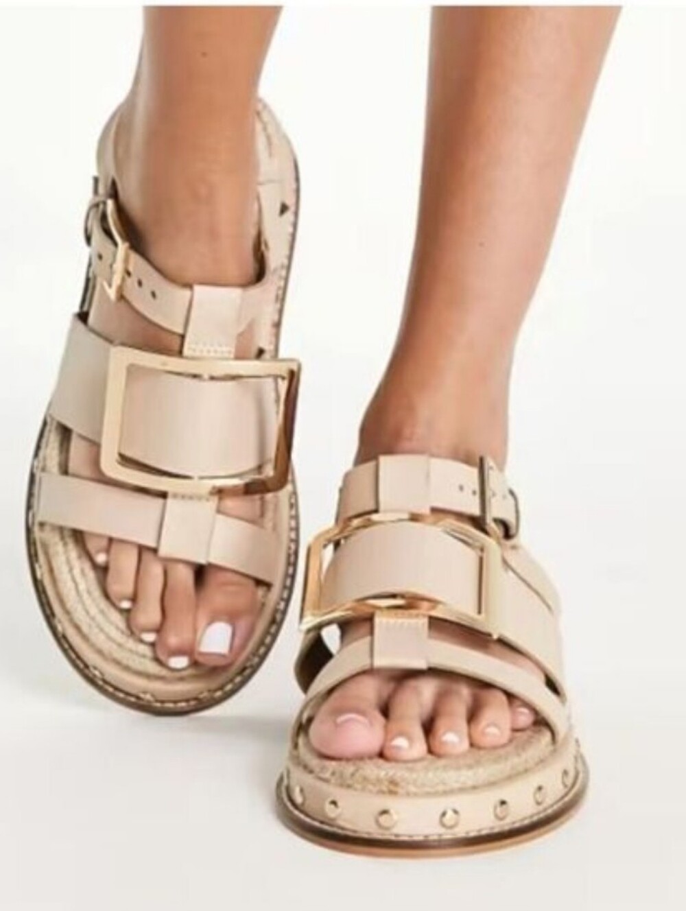 ASOS Chunky Espadrille Platform Sandals Beige Leather Size 9